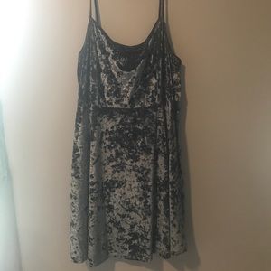3X Blue Crushed Velvet Skater Tank Dress